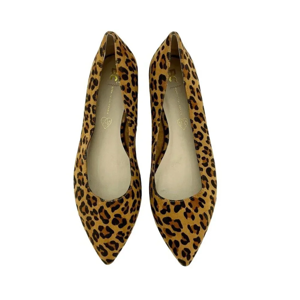 BC Footwear Pointed Toe Ballet Flats Faux Suede Leopard Print SZ 10 NEW